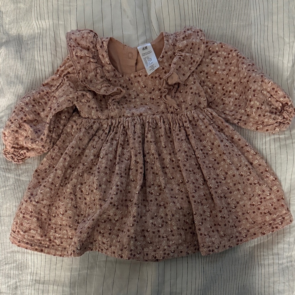 H&M Blush Pink Baby Dress with Floral Pattern